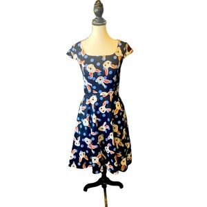 PUKAVT Small Women's 1950 Cap Sleeve Vintage Swing Cocktail Dress with Pockets